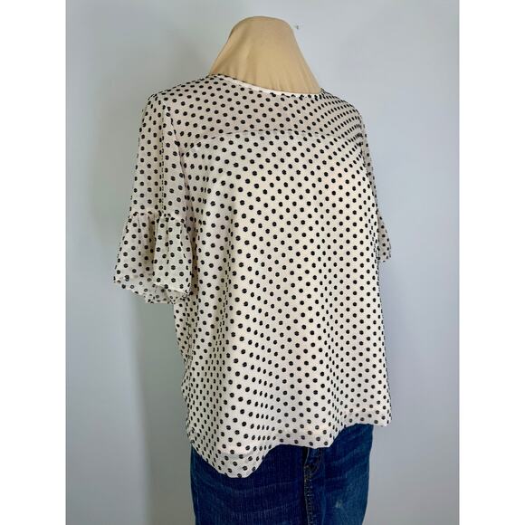Vintage J crew off white and black dot women's woven short sleeve blouse - Picture 2 of 6